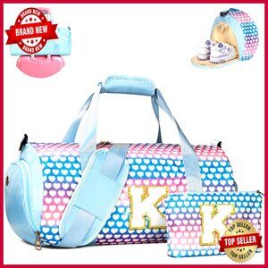 Personalized Travel Duffel Bag with Shoe Compartment and Makeup Pouch